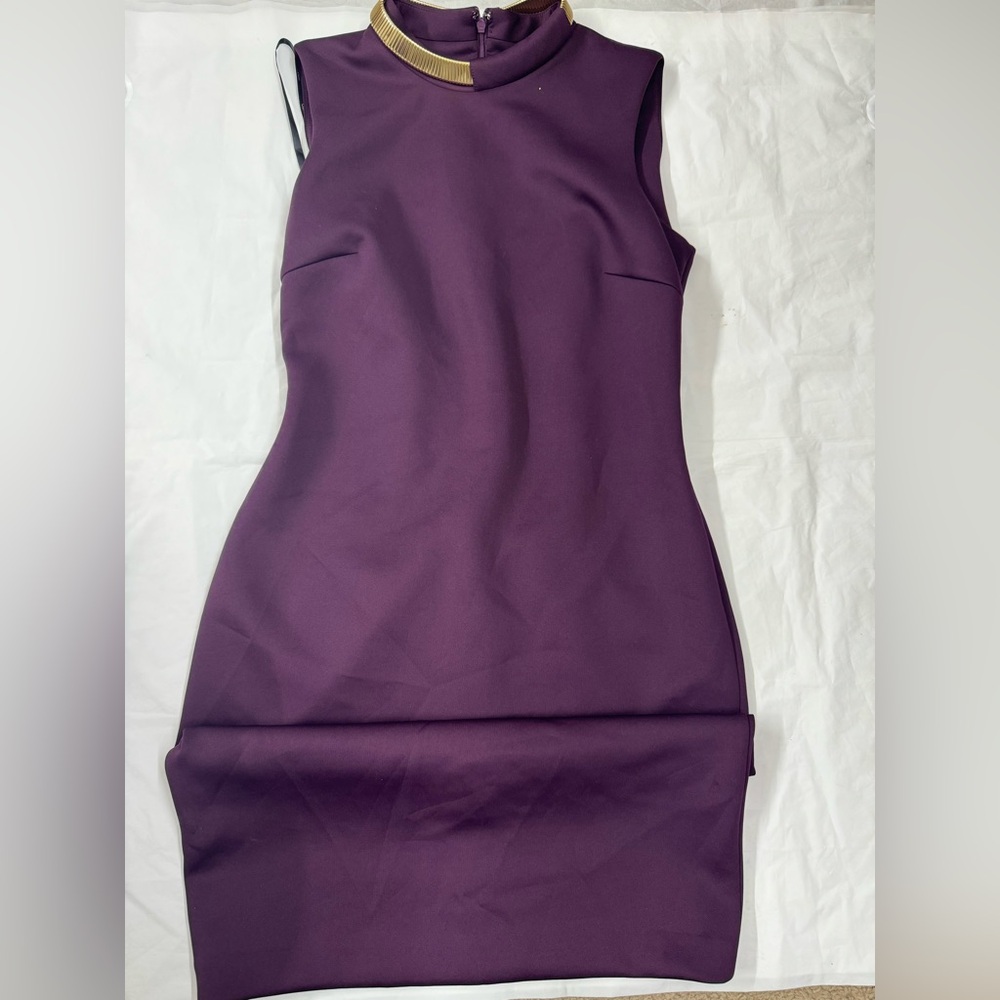 Sleeveless Purple Sheath Dress with Gold Neck Detail NWOT